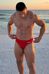 EMILIO PRINTED RACER SWIM BRIEF - RED/RNWY PRINT
