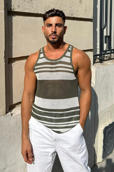 ALCHA TANK - KHAKI/WHITE STRIPE