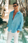 NIKO TAILORED LONG SLEEVE SHIRT - AQUA