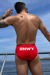 EMILIO PRINTED RACER SWIM BRIEF - RED/RNWY PRINT