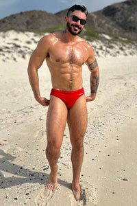 EMILIO PRINTED RACER SWIM BRIEF - RED/RNWY PRINT