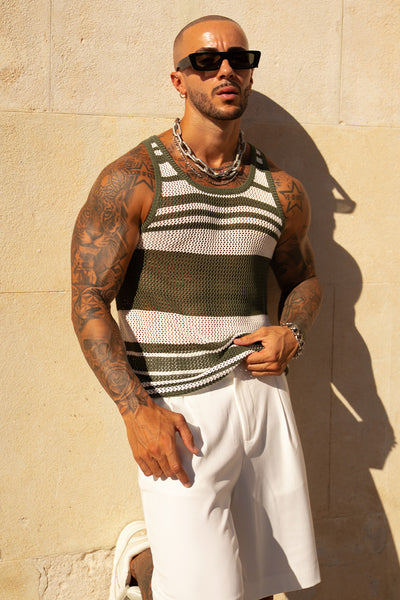 ALCHA TANK - KHAKI/WHITE STRIPE