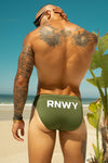 EMILIO PRINTED RACER SWIM BRIEF - KHAKI/RNWY PRINT