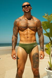 EMILIO PRINTED RACER SWIM BRIEF - KHAKI/RNWY PRINT