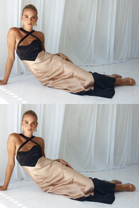 EVITA MAXI DRESS - BLACK/SAND